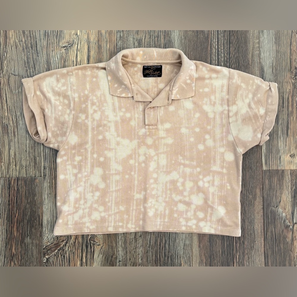 Motel Rocks Custom Vintage Collared Tie Dye Crop Top Shirt Womens Sm/Med Beige